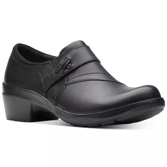 Clarks Angie Pearl Femme slip-ons Black Leather Shoes Sz 9M - Picture 1 of 7
